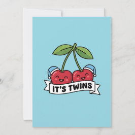 Invitación Annonce Jumeaux Garçons It's Twins Cerises Bonnets