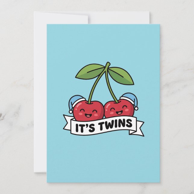 Invitación Annonce Jumeaux Garçons It's Twins Cerises Bonnets (Anverso)