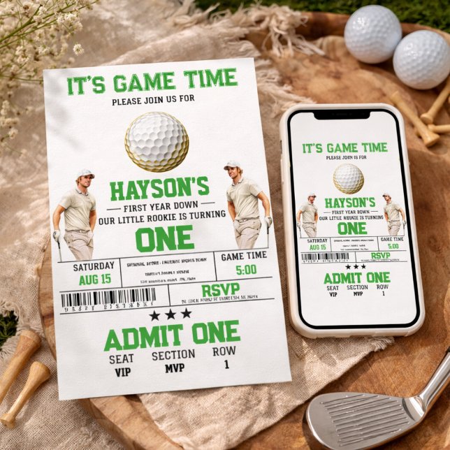 Invitación ¡Año Cumplido, ¡Golf a Tope! Fiesta de Cumpleaños  (Year Down, Golf On! 1st Birthday Party Invitation)