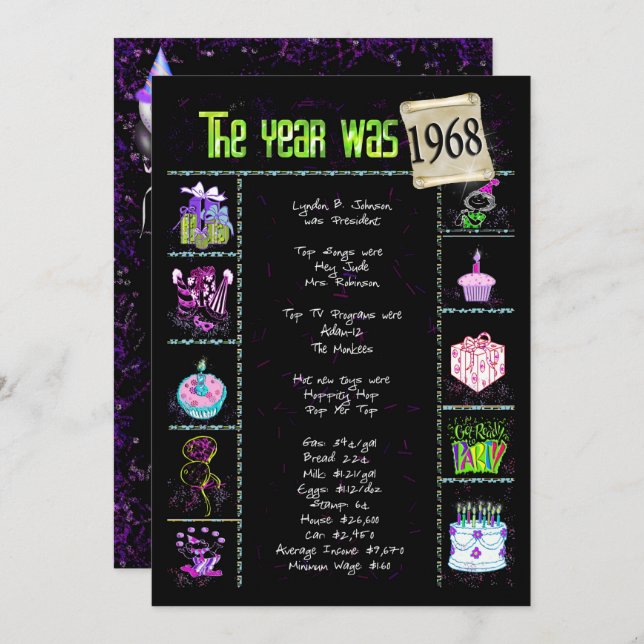 Invitación año de cumpleaños 1968 (Anverso / Reverso)