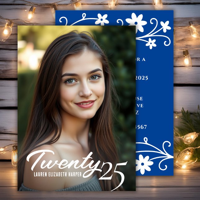 Invitación Año De Graduación Y Foto: Partido De Graduación Az (Graduation Year And Photo Blue Graduation Party Invitation)