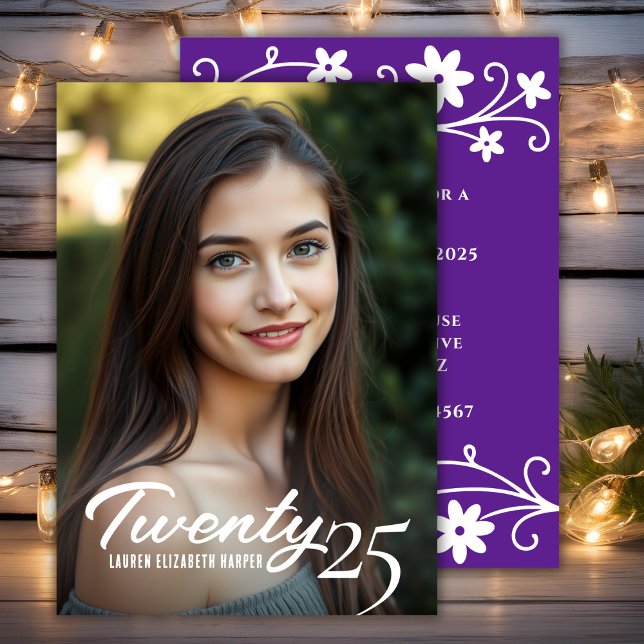 Invitación Año De Graduación Y Foto Partido De Graduación Púr (Graduation Year And Photo Purple Graduation Party Invitation)