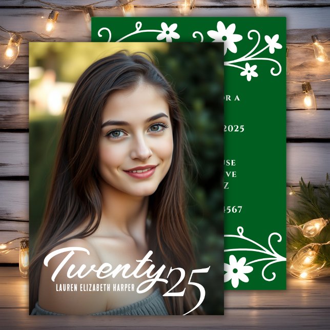 Invitación Año De Graduación Y Foto Partido Verde De Graduaci (Graduation Year And Photo Green Graduation Party Invitation)
