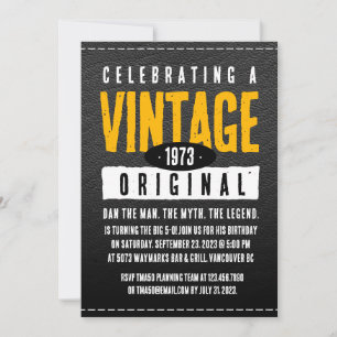 Invitación Año de nacimiento original de cuero negro y oro