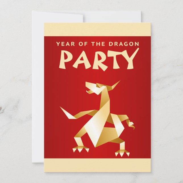 Invitación Año del dragón, año del origami dorado, en Fiesta  (Anverso)