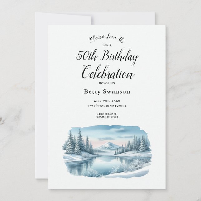 Invitación Año Editable Nevada Mountain Winter Lake Cumpleaño (Anverso)