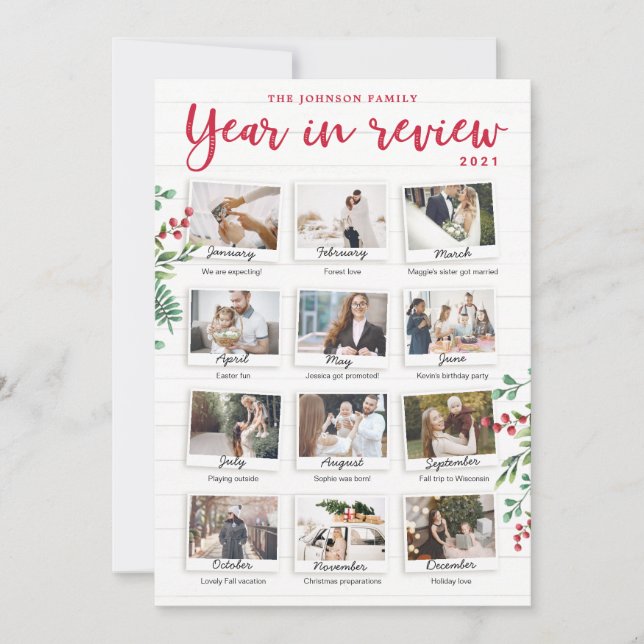 Invitación Año en revisión Navidades con fotos mensuales (Anverso)