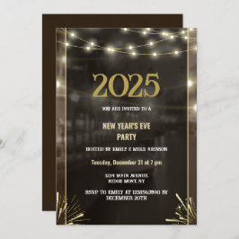 Invitación Año Nuevo 2025 Año Oro Negro Personalizado moderno