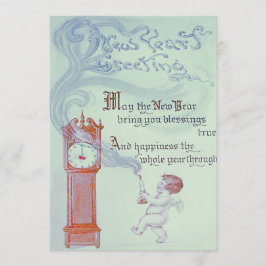 Invitación Año Nuevo bebé querubín ángel reloj de abuelo