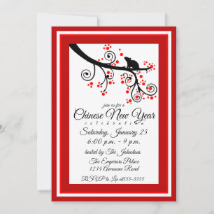 Invitación Año Nuevo Chino 2020 Rata y Flor de árbol