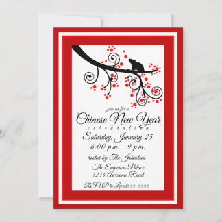 Invitación Año Nuevo Chino 2020 Rata y Flor de árbol