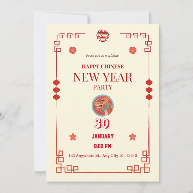 Invitación Año Nuevo Chino 2024 Del Dragón (Anverso)