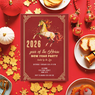 Invitación Año Nuevo Chino 2026 Caballo Fiesta de Año Nuevo
