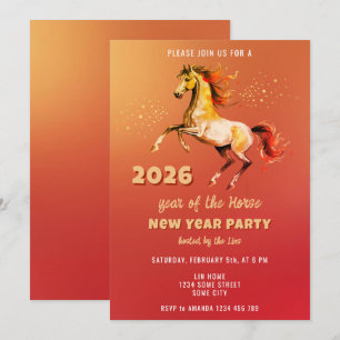Invitación Año Nuevo Chino 2026 Caballo Fiesta de Año Nuevo