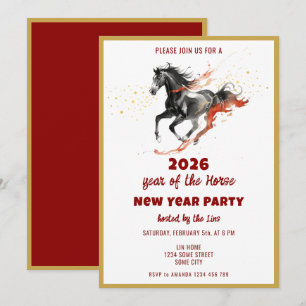 Invitación Año Nuevo Chino 2026 Caballo Tinta Fiesta de Año N