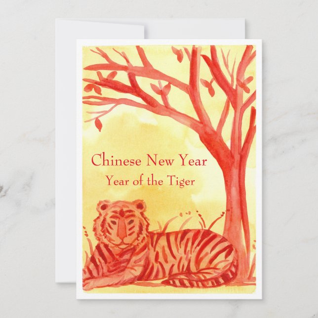 Invitación Año Nuevo chino del Fiesta rojo del gato del tigre (Anverso)