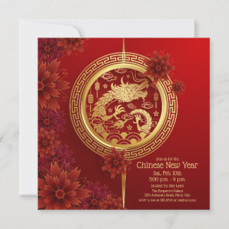 Invitación Año Nuevo Chino Dragón elegante
