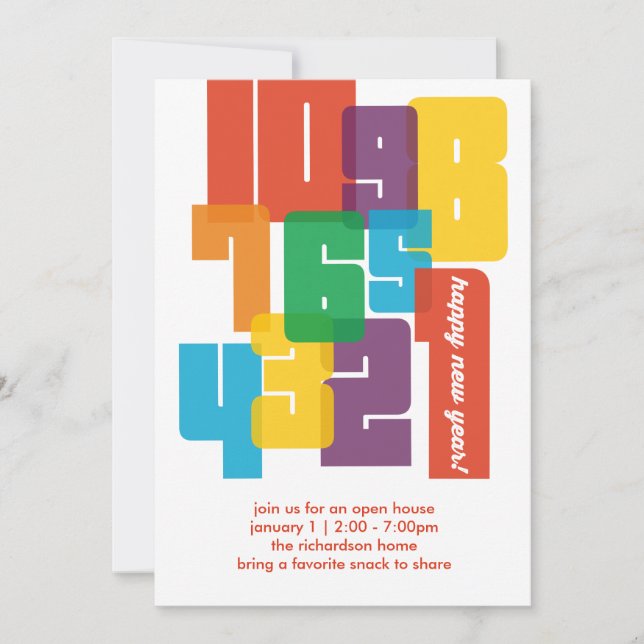 Invitación Año Nuevo colorido (Anverso)