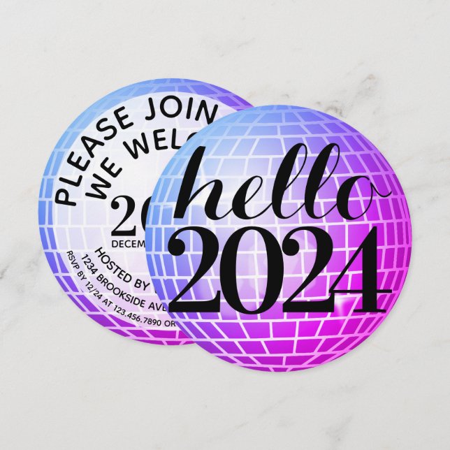 Invitación Año nuevo con bola de disco (Anverso / Reverso)