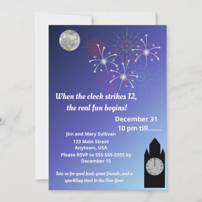 Invitación Año Nuevo, cuando el reloj da las 12 (Anverso)