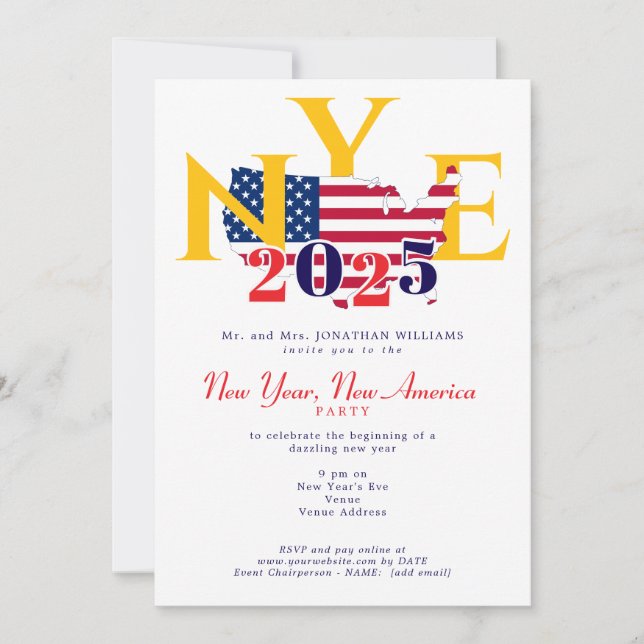 Invitación Año Nuevo Estados Unidos Patriótico Año Nuevo Fies (Anverso)