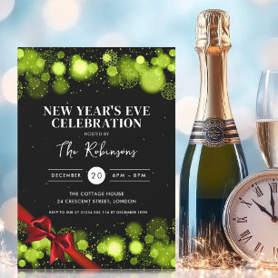 Invitación Año Nuevo Eve Green Black Winer Wonder Red Bow