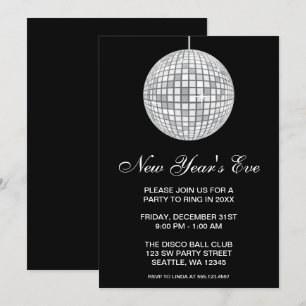 Invitación Año Nuevo Fiesta Silver Disco Ball