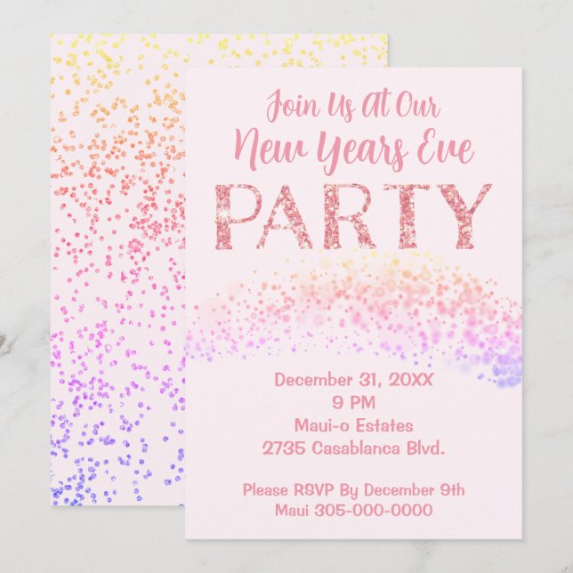 Invitación Año Nuevo Fiesta Tema Rosa (Anverso / Reverso)