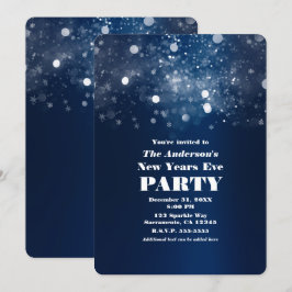 Invitación Año Nuevo Invernal Azul Oscuro Plateado Brillante