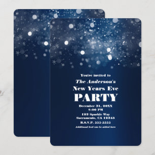 Invitación Año Nuevo Invernal Azul Oscuro Plateado Brillante