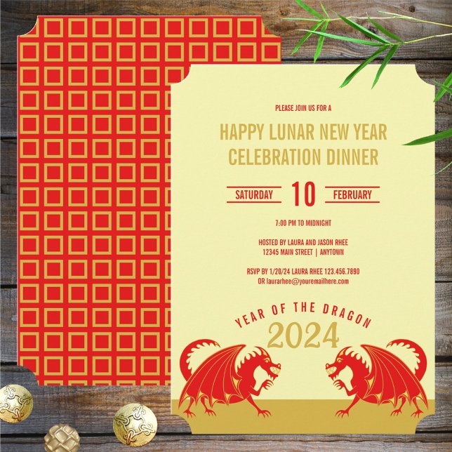 Invitación Año Nuevo Lunar 2024 Dragón Rojo Fiesta de la cena (Subido por el creador)