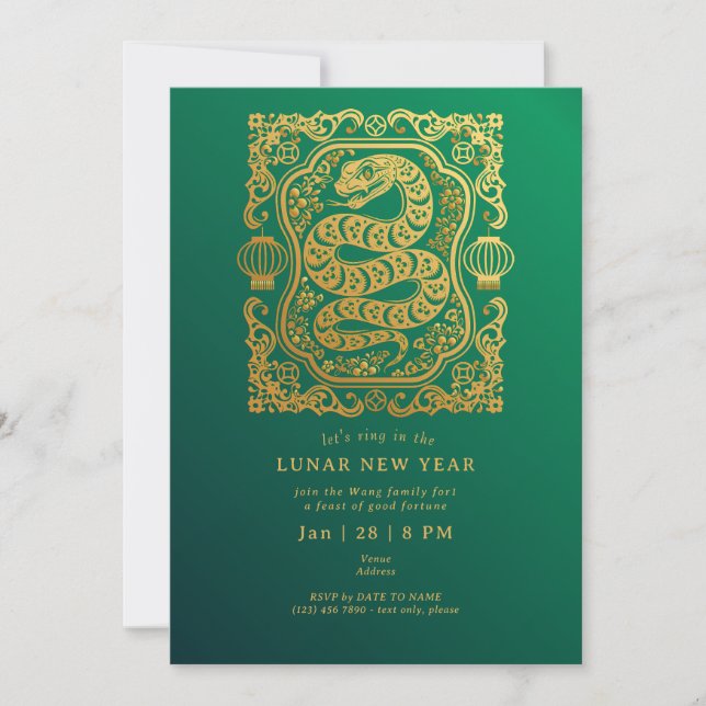 Invitación Año Nuevo Lunar 2025 De La Fiesta De Oro Verde De  (Anverso)