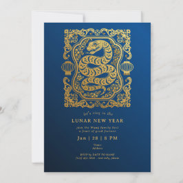 Invitación Año Nuevo Lunar 2025 De La Serpiente Fiesta De Oro