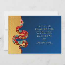 Invitación Año Nuevo Lunar De La Serpiente Oro Azul Moderno 2
