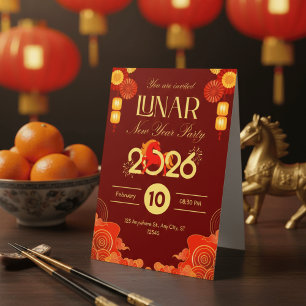 Invitación Año Nuevo Lunar Rojo y Dorado Tradicional 2026