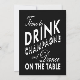 Invitación Año Nuevo negro para beber champagne