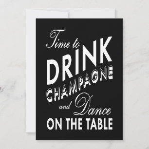 Invitación Año Nuevo negro para beber champagne