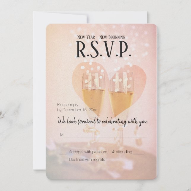 Invitación Año Nuevo Nuevo Comienzo/Año Nuevo Boda/RSVP (Anverso)