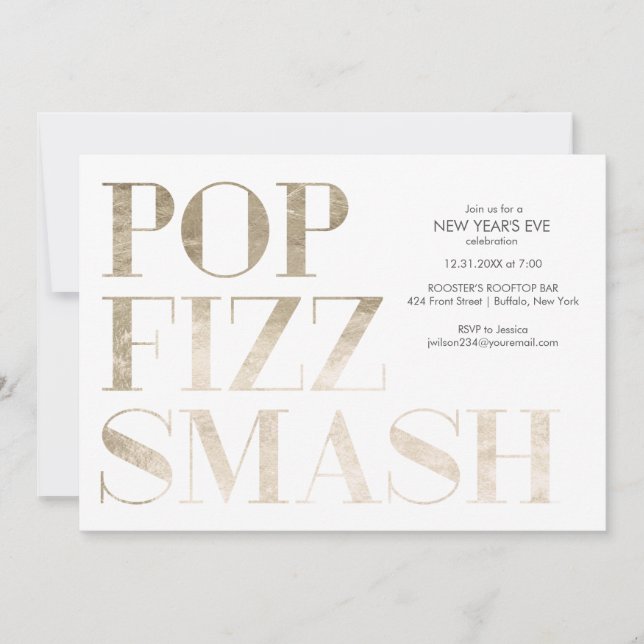 Invitación Año Nuevo Pop Fizz Smash Hojalata Falsa (Anverso)