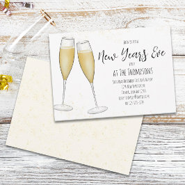 Invitación Año Nuevo simple Fiesta Champagne Watercolor