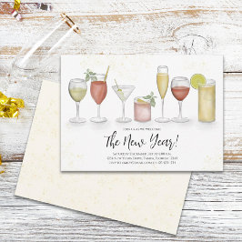 Invitación Año Nuevo simple Fiesta Cóctel Bebe Watercolor