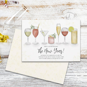 Invitación Año Nuevo simple Fiesta Cóctel Bebe Watercolor