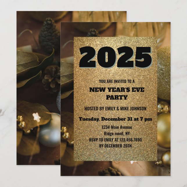 Invitación Año personalizado 2025 de Nochevieja Purpurina de  (Anverso / Reverso)