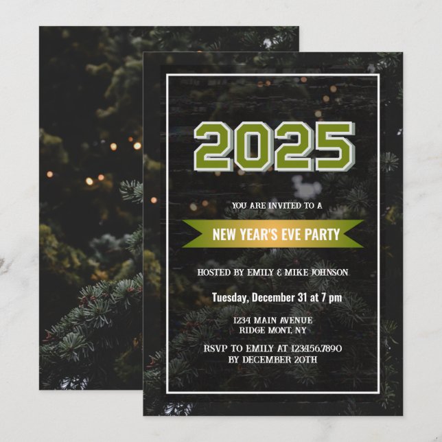 Invitación Año personalizado de Nochevieja 2025 (Anverso / Reverso)