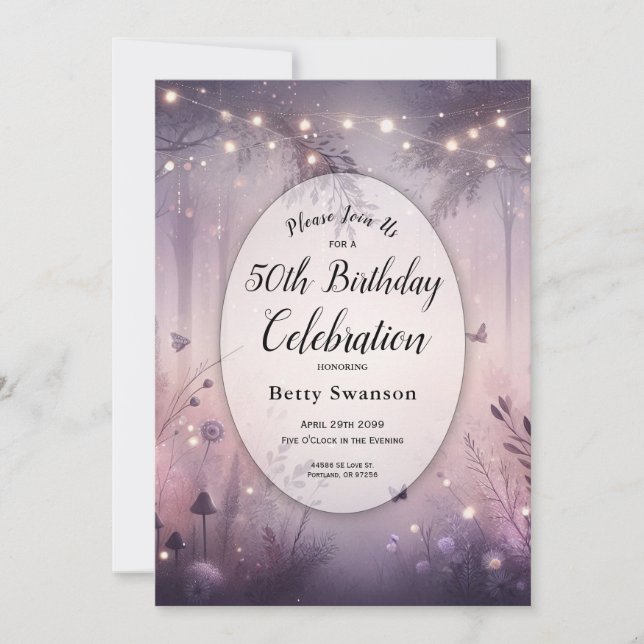 Invitación Año personalizado Étéreo Luces de hadas Cumpleaños (Anverso)