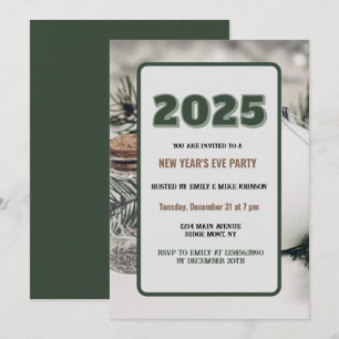 Invitación Año personalizado Verde 2025 Nochevieja