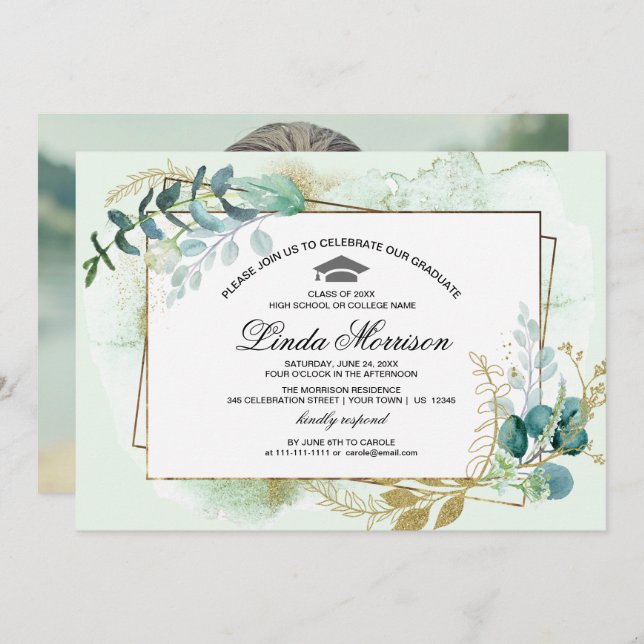 Invitación Año personalizado y fiesta de graduación fotográfi (Anverso / Reverso)