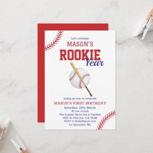 Invitación Año Rookie Béisbol Primer Cumpleaños