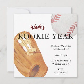 Invitación Año Rookie Primer Cumpleaños Deporte Béisbol Tema