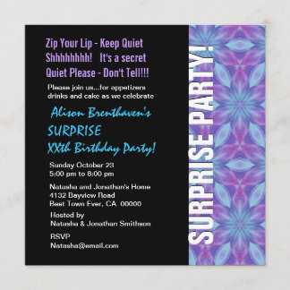 Invitación Año SORPRESO cumpleaños morado y floral azul V055
